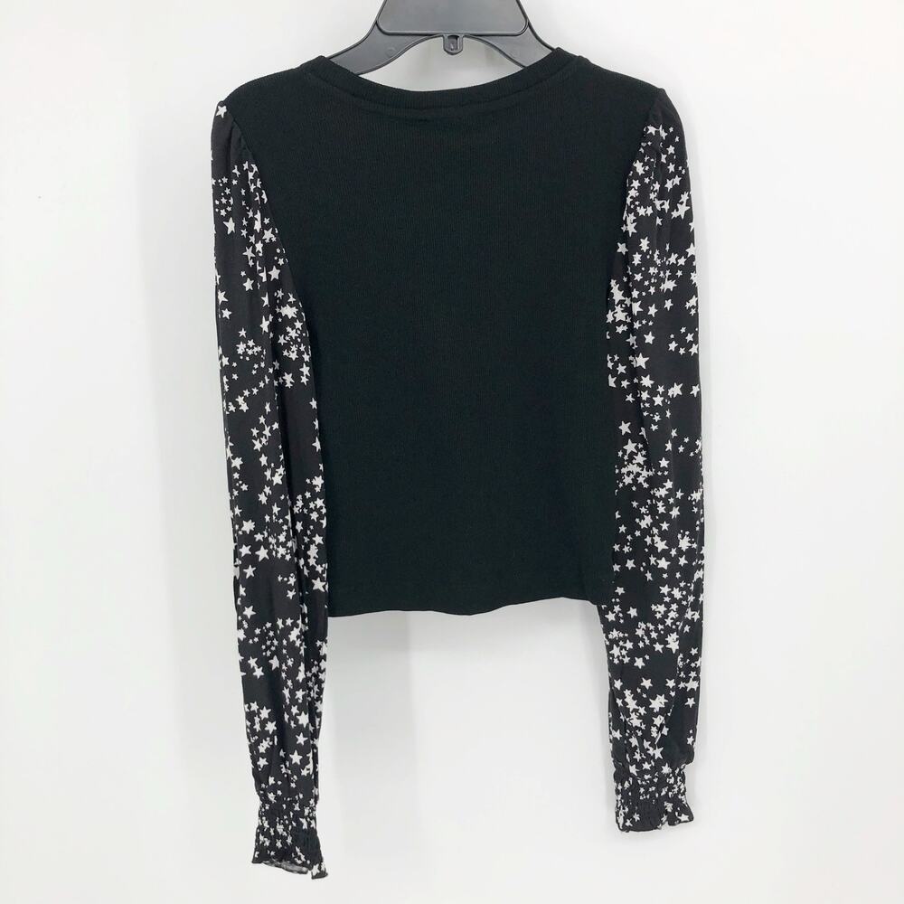 DKNY Womens Star Print Blouse Top XXS Black Ribbed Long Sleeve Career NWT - Picture 5 of 11